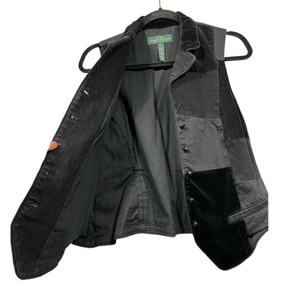 Lauren Ralph Lauren Jeans Black Velvet Denim Patchwork Vest / Size-Large - Picture 9 of 10